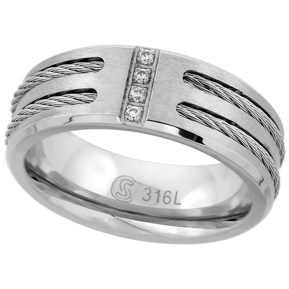 Surgical Stainless Steel 8mm Eternity Wedding Band